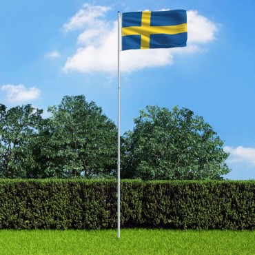vidaXL Σημαία Σουηδίας 6 μ. με Ιστό Αλουμινίου