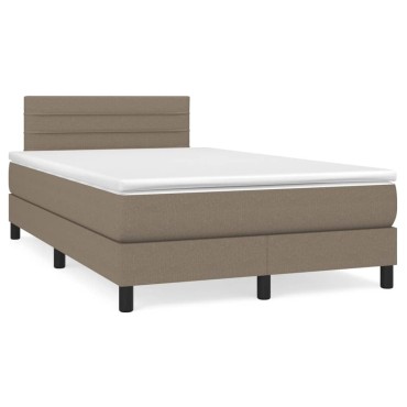 vidaXL Κρεβάτι Boxspring με Στρώμα & LED Taupe 120x190 εκ. Υφασμάτινο
