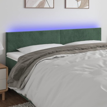 vidaXL Κεφαλάρι Κρεβατιού LED Σκούρο Πράσινο 180x5x78/88cm Βελούδινο 1 τεμ.
