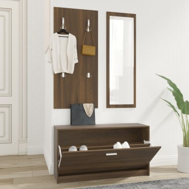 vidaXL Σετ Παπουτσοθήκη 3 σε 1 Καφέ Δρυς από Επεξεργασμένο Ξύλο