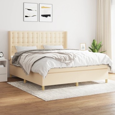 vidaXL Κρεβάτι Boxspring με Στρώμα Κρεμ 180x200cm Υφασμάτινο 1 τεμ. - Διπλό