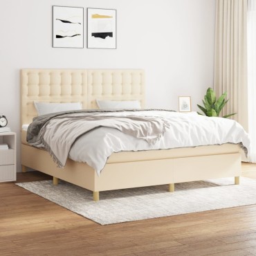 vidaXL Κρεβάτι Boxspring με Στρώμα Κρεμ 180x200cm Υφασμάτινο 1 τεμ. - Διπλό