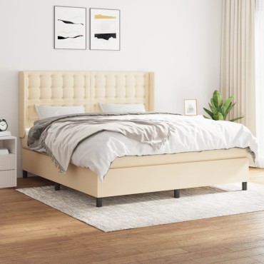 vidaXL Κρεβάτι Boxspring με Στρώμα Κρεμ 180x200cm Υφασμάτινο 1 τεμ. - Διπλό