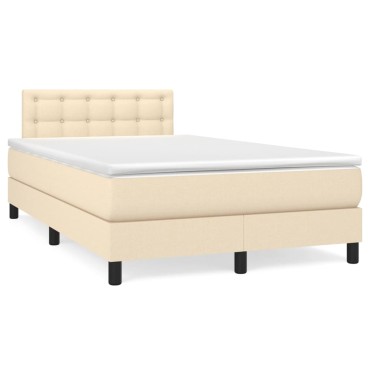 vidaXL Κρεβάτι Boxspring με Στρώμα & LED Κρεμ 120x190 εκ. Υφασμάτινο