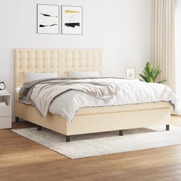 vidaXL Κρεβάτι Boxspring με Στρώμα Κρεμ 180x200cm Υφασμάτινο 1 τεμ. - Διπλό