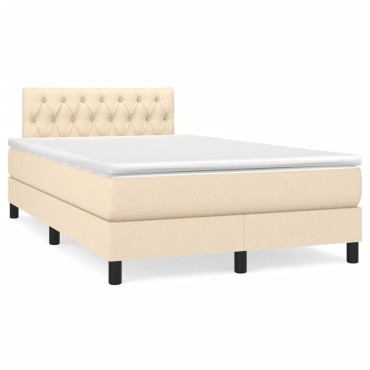 vidaXL Κρεβάτι Boxspring με Στρώμα & LED Κρεμ 120x190 εκ. Υφασμάτινο