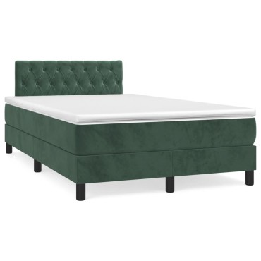 vidaXL Κρεβάτι Boxspring με Στρώμα Σκούρο Πράσινο 120x190εκ. Βελούδινο