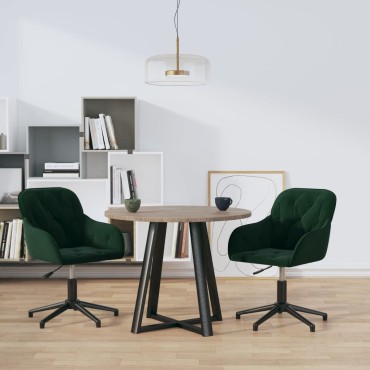 vidaXL Καρέκλες Τραπεζαρίας Περιστρ. 2 τεμ. Σκούρο Πράσινο Βελούδινες 56x61,5x(72-80)cm