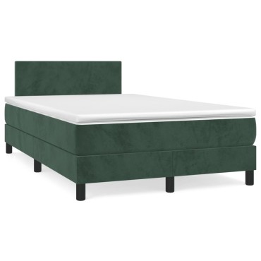 vidaXL Κρεβάτι Boxspring με Στρώμα Σκούρο Πράσινο 120x190εκ. Βελούδινο