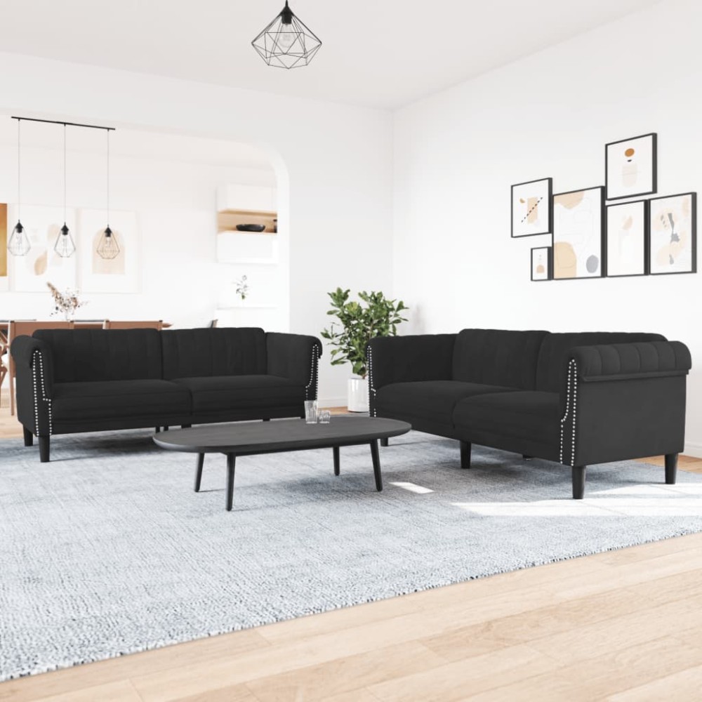 vidaXL Σετ Σαλονιού 2 τεμ. Μαύρο Βελούδινο 182x77x74cm  Διθέσιος Τριθέσιος
