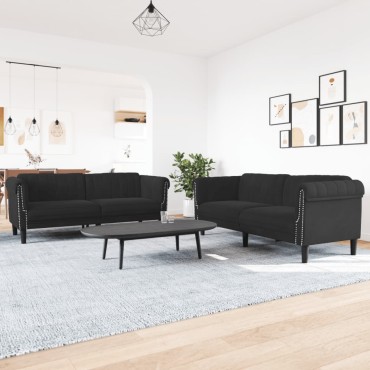 vidaXL Σετ Σαλονιού 2 τεμ. Μαύρο Βελούδινο 182x77x74cm  Διθέσιος Τριθέσιος