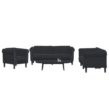 vidaXL Σετ Σαλονιού 3 τεμ. Μαύρο Βελούδινο 80x77x74cm  Διθέσιος Τριθέσιος