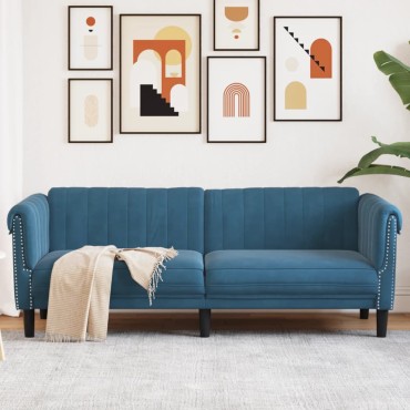 vidaXL Καναπές Τριθέσιος Μπλε Βελούδινος 203x77x74cm 1 τεμ.