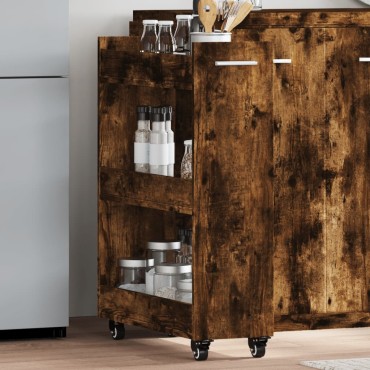 vidaXL Έπιπλο με Ρόδες Καπνιστή Δρυς 60x22x79cm Επεξεργασμένο Ξύλο 1 τεμ.
