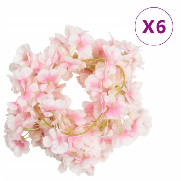 vidaXL Γιρλάντες Λουλουδιών Τεχνητές 6 τεμ. Ανοιχτό Ροζ 180 εκ.