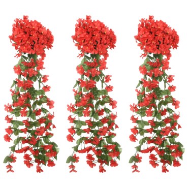 vidaXL Γιρλάντες Λουλουδιών Τεχνητές 3 τεμ. Κόκκινο 85 εκ.