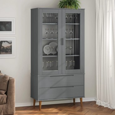 vidaXL Βιτρίνα MOLDE Γκρι 90x35x175cm από Μασίφ Ξύλο Πεύκου 1 τεμ.