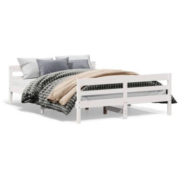 vidaXL Σκελετός Κρεβ. Χωρίς Στρώμα Λευκό 140x200cm Μασίφ Πεύκο 1 τεμ. - Διπλό