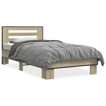 vidaXL Πλαίσιο Κρεβατιού Sonoma Δρυς 75 x 190 εκ. Επεξ. Ξύλο & Μέταλλο