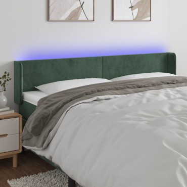 vidaXL Κεφαλάρι Κρεβατιού LED Σκούρο Πράσινο 183x16x78/88cm Βελούδινο 1 τεμ.
