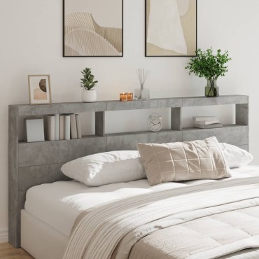 vidaXL Κεφαλάρι με Αποθηκ. Χώρο & LED Γκρι Σκυρ. 220x17x102cm 1 τεμ.
