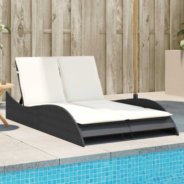 vidaXL Ξαπλώστρα Μαύρη 114x205x73cm από Συνθετικό Ρατάν με Μαξιλάρι 1 τεμ.