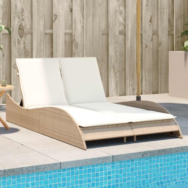 vidaXL Ξαπλώστρα Μπεζ 114x205x73cm από Συνθετικό Ρατάν με Μαξιλάρι 1 τεμ.