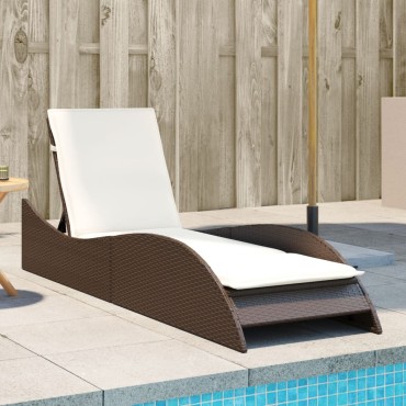 vidaXL Ξαπλώστρα Καφέ 60x205x73cm από Συνθετικό Ρατάν με Μαξιλάρι 1 τεμ.