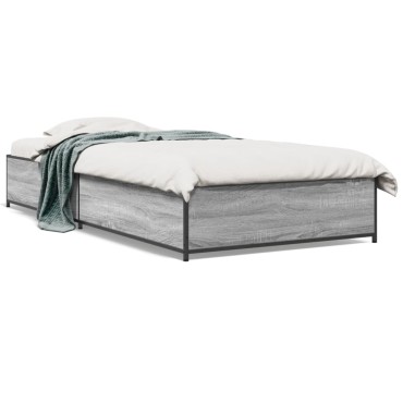 vidaXL Πλαίσιο Κρεβατιού Γκρι Sonoma 75x190 εκ. Επεξ. Ξύλο & Μέταλλο
