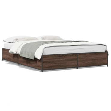 vidaXL Πλαίσιο Κρεβατιού Καφέ Δρυς 140x190cm Επεξ. Ξύλο & Μέταλλο 1 τεμ. - Μονό