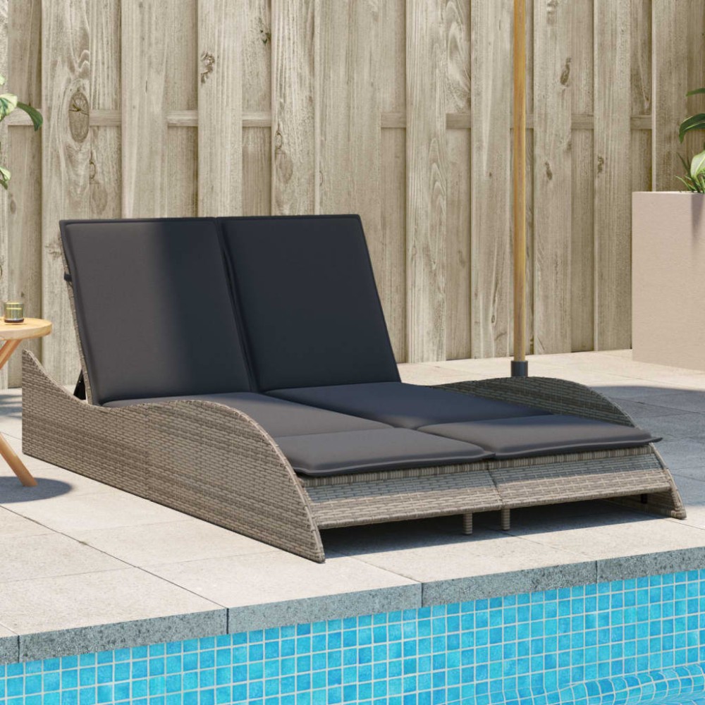 vidaXL Ξαπλώστρα Γκρι 114x205x73cm από Συνθετικό Ρατάν με Μαξιλάρι 1 τεμ.