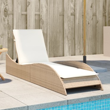 vidaXL Ξαπλώστρα Μπεζ 60x205x73cm από Συνθετικό Ρατάν με Μαξιλάρι 1 τεμ.