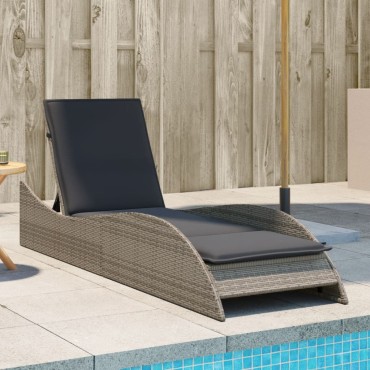 vidaXL Ξαπλώστρα Γκρι 60x205x73cm από Συνθετικό Ρατάν με Μαξιλάρι 1 τεμ.