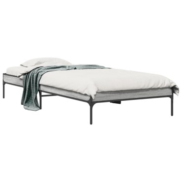 vidaXL Πλαίσιο Κρεβατιού Γκρι Sonoma 75x190 εκ. Επεξ. Ξύλο & Μέταλλο