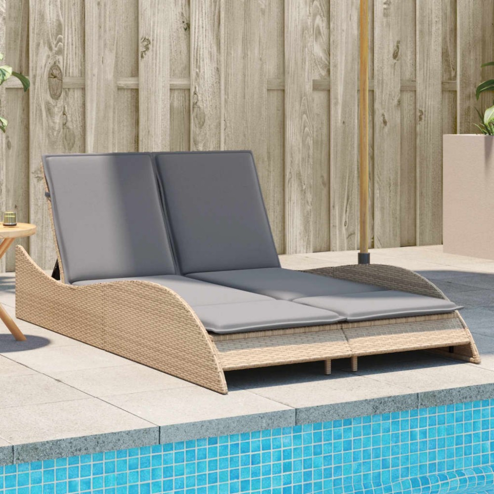 vidaXL Ξαπλώστρα Μπεζ 114x205x73cm από Συνθετικό Ρατάν με Μαξιλάρι 1 τεμ.