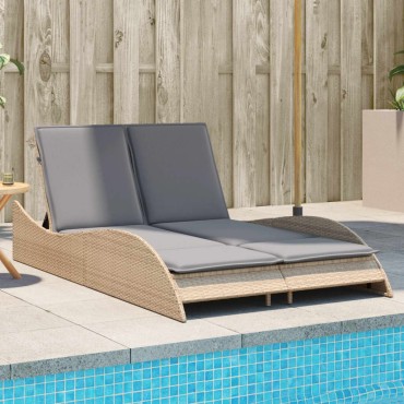 vidaXL Ξαπλώστρα Μπεζ 114x205x73cm από Συνθετικό Ρατάν με Μαξιλάρι 1 τεμ.