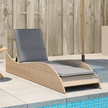 vidaXL Ξαπλώστρα Μπεζ 60x205x73cm από Συνθετικό Ρατάν με Μαξιλάρι 1 τεμ.