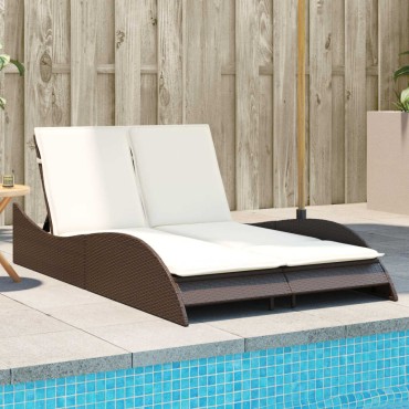 vidaXL Ξαπλώστρα Καφέ 114x205x73cm από Συνθετικό Ρατάν με Μαξιλάρι 1 τεμ.