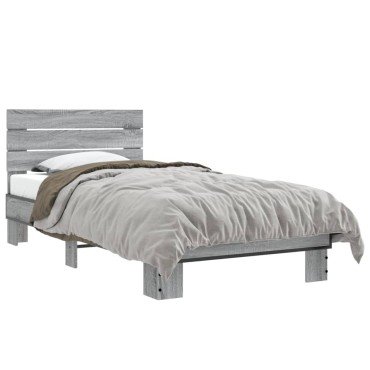 vidaXL Πλαίσιο Κρεβατιού Γκρι Sonoma 75x190 εκ. Επεξ. Ξύλο & Μέταλλο