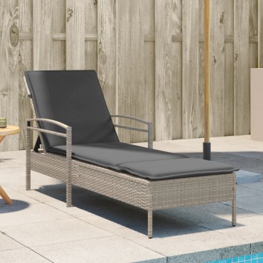 vidaXL Ξαπλώστρα Αν. Γκρι 63x200x81cm Συνθετικό Ρατάν με Μαξιλάρι 1 τεμ.