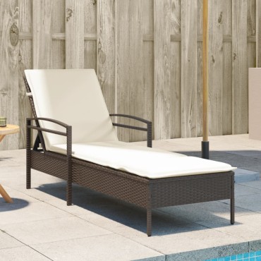 vidaXL Ξαπλώστρα Καφέ 63x200x81cm από Συνθετικό Ρατάν με Μαξιλάρι 1 τεμ.