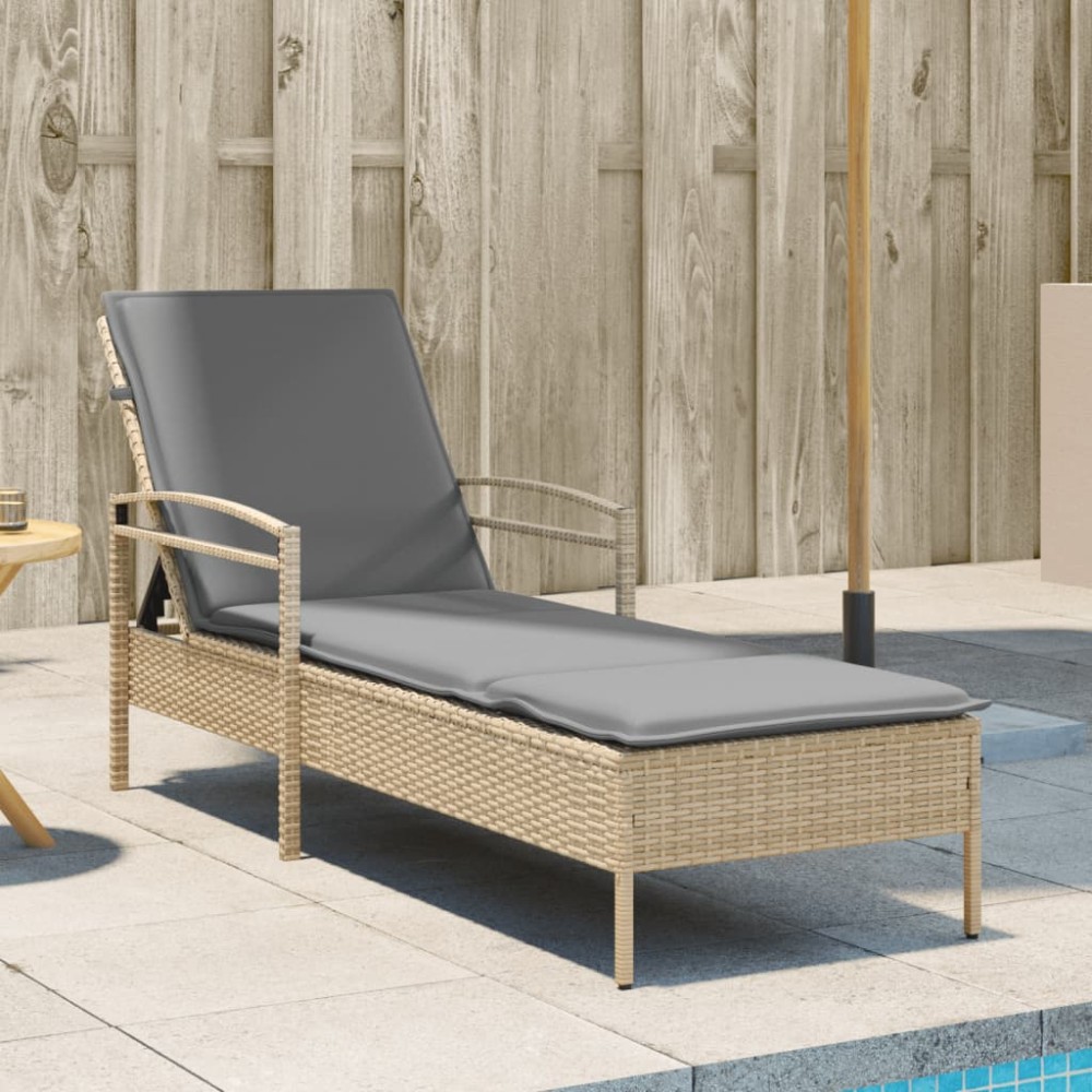 vidaXL Ξαπλώστρα Μπεζ 63x200x81cm από Συνθετικό Ρατάν με Μαξιλάρι 1 τεμ.