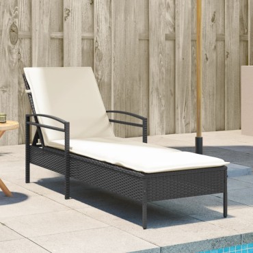 vidaXL Ξαπλώστρα Μαύρο 63x200x81cm από Συνθετικό Ρατάν με Μαξιλάρι 1 τεμ.
