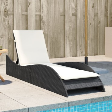 vidaXL Ξαπλώστρα Μαύρο 60x205x73cm από Συνθετικό Ρατάν με Μαξιλάρι 1 τεμ.