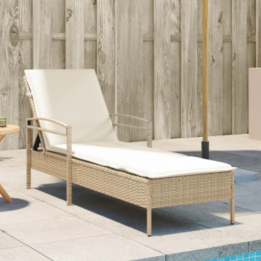 vidaXL Ξαπλώστρα Μπεζ 63x200x81cm από Συνθετικό Ρατάν με Μαξιλάρι 1 τεμ.