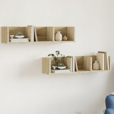 vidaXL Ντουλάπια Τοίχου 2 τεμ. Sonoma Δρυς 75x18x16,5cm Επεξ. Ξύλο