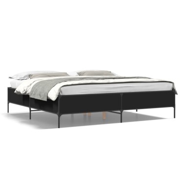 vidaXL Πλαίσιο Κρεβατιού Μαύρο 180 x 200 εκ. Επεξ. Ξύλο & Μέταλλο