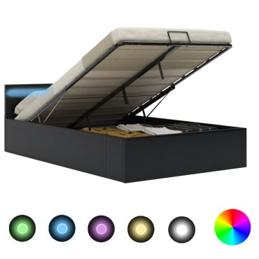 vidaXL Πλαίσιο Κρεβατιού Αποθ. Χώρο/LED Μαύρο 120x200 εκ. Δερματίνη