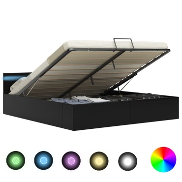 vidaXL Πλαίσιο Κρεβατιού Αποθ. Χώρο/LED Μαύρο 160x200 εκ. Δερματίνη