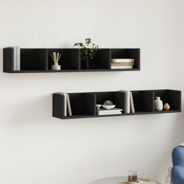 vidaXL Ντουλάπια Τοίχου 2 τεμ. Μαύρα 99x18x16,5cm Επεξεργασμένο Ξύλο